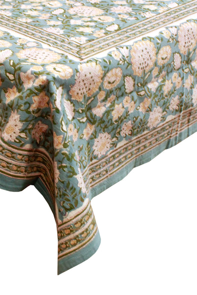 Rectangle Table Cover Mahin Flower Jaal Print in Sea Green