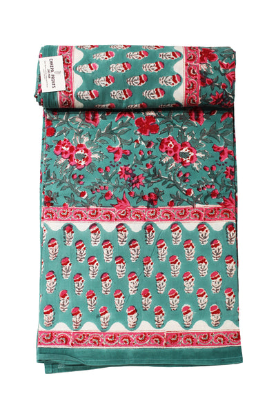 Cotton Gud Buti Block Print Bedsheet in Teal