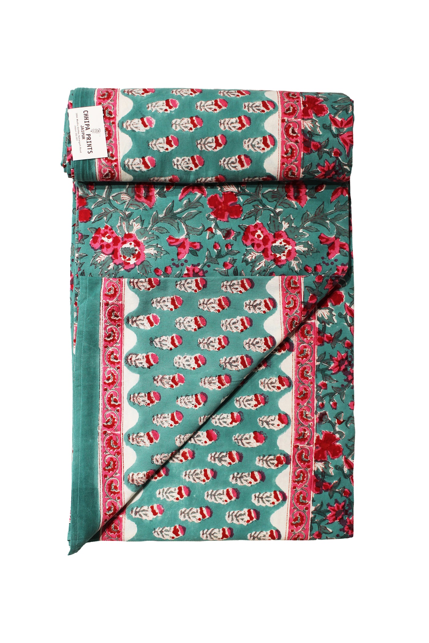 Cotton Gud Buti Block Print Bedsheet in Teal