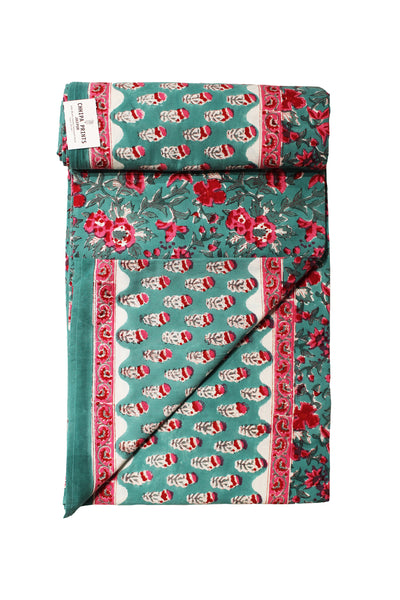Cotton Gud Buti Block Print Bedsheet in Teal