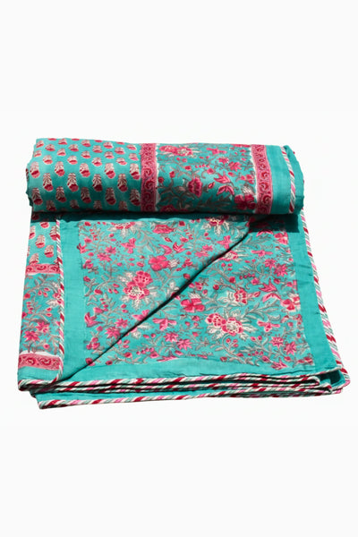 Cotton Gud Buti Hand Block Print Dohar in Teal