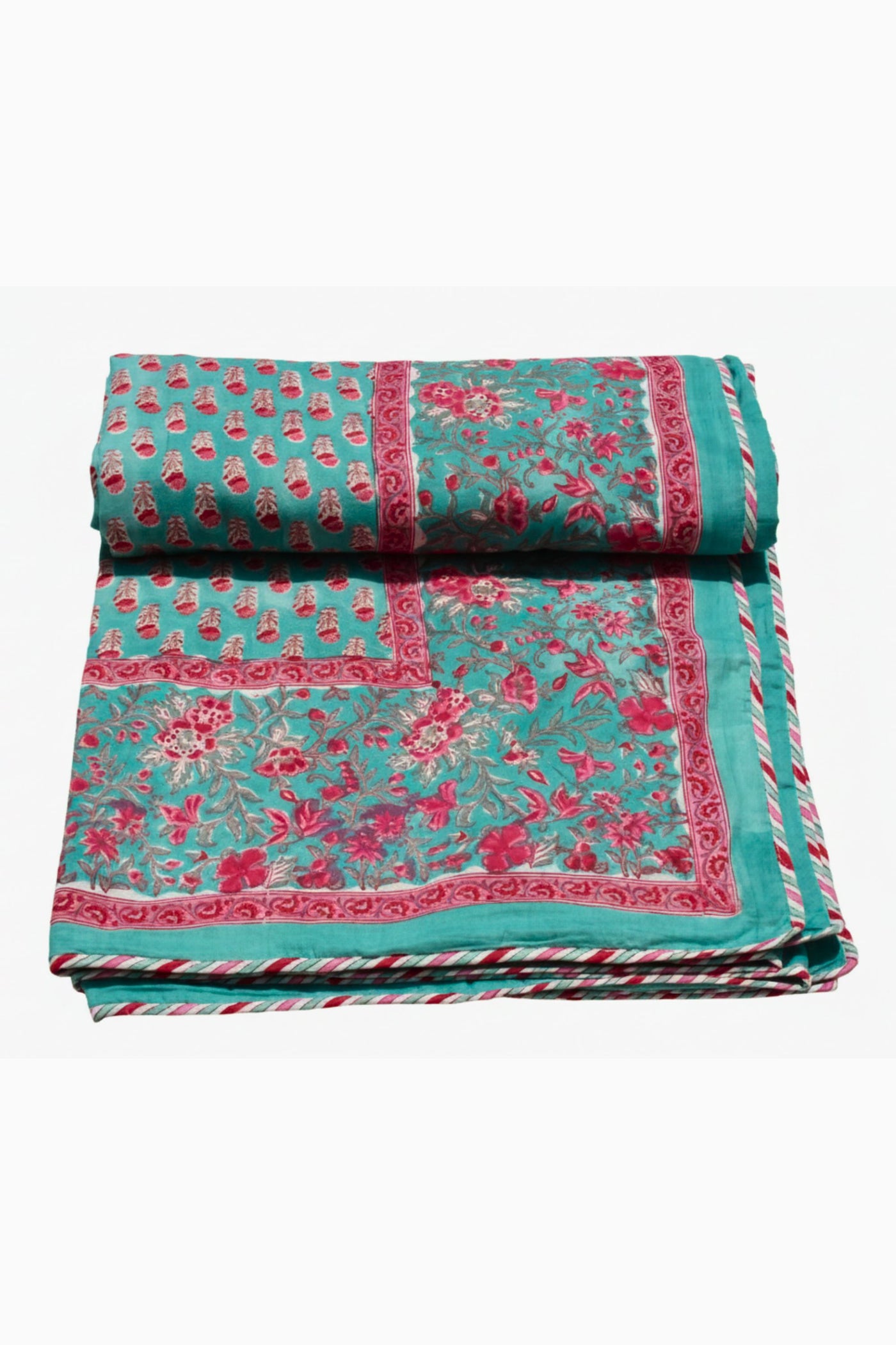 Cotton Gud Buti Hand Block Print Dohar in Teal