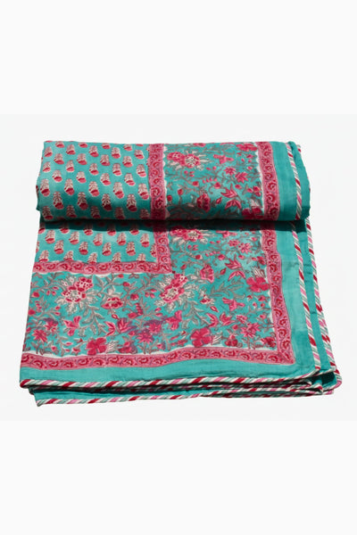 Cotton Gud Buti Hand Block Print Dohar in Teal