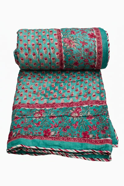 Quilt Gud Buti Hand Block Print in Teal