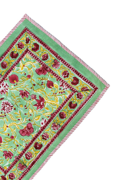 COTTON FLORAL JAAL BLOCK PRINT PLACEMATS IN FOREST GREEN