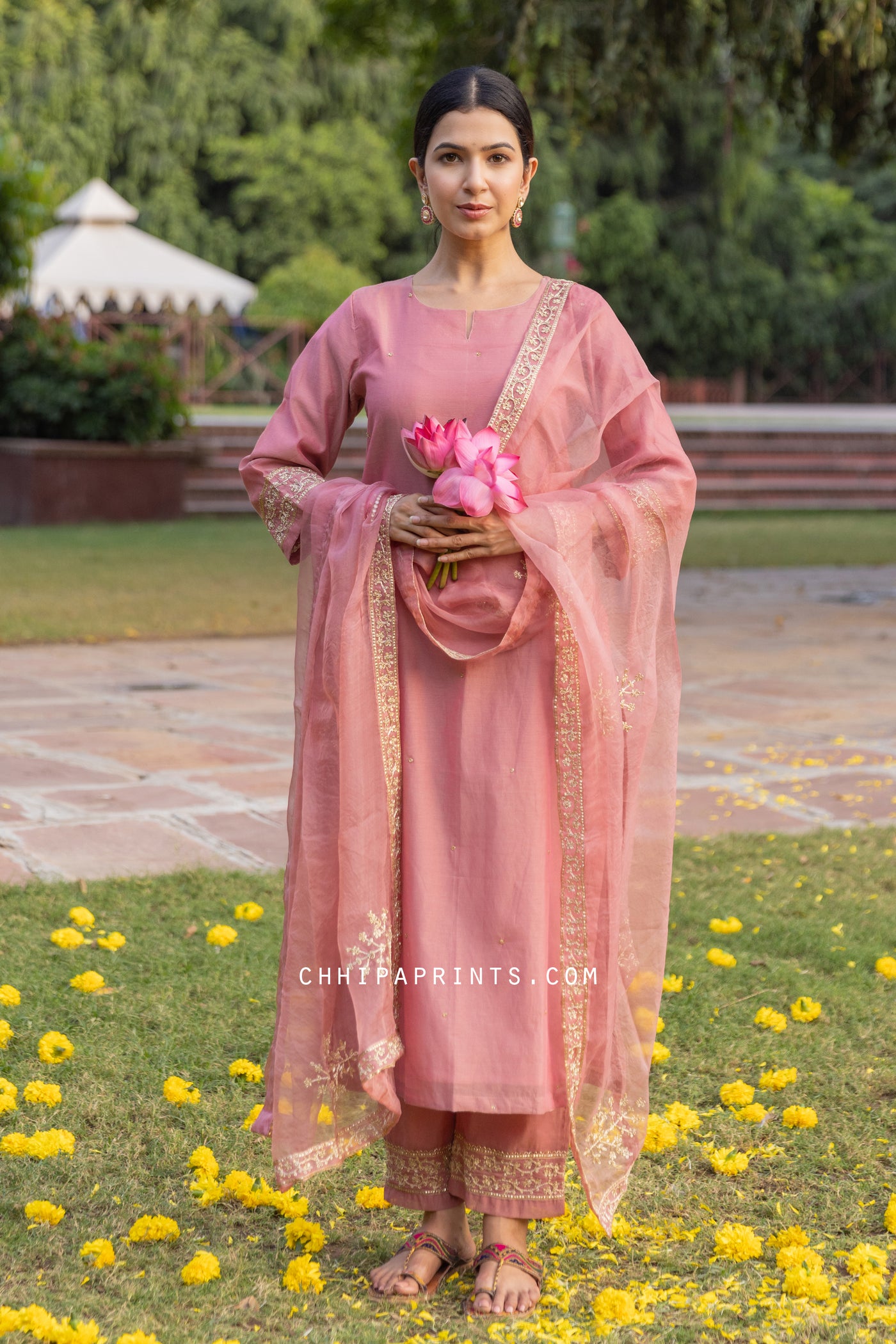 Chanderi Silk Hand Crafted Dabka Embroidery Suit Set in Blush Pink