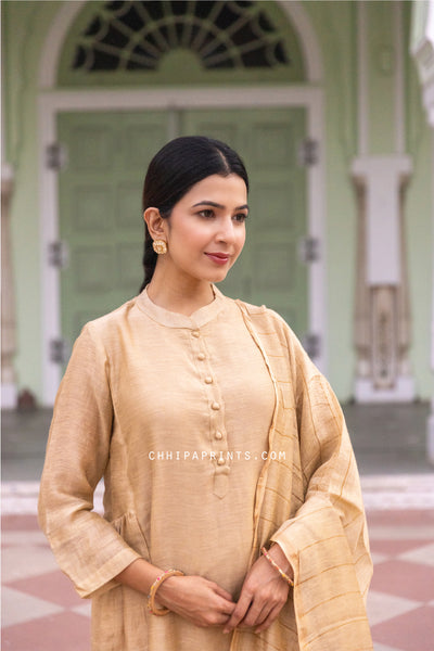 Chanderi Linen Plain Dye Suit Set in Shades of Latte