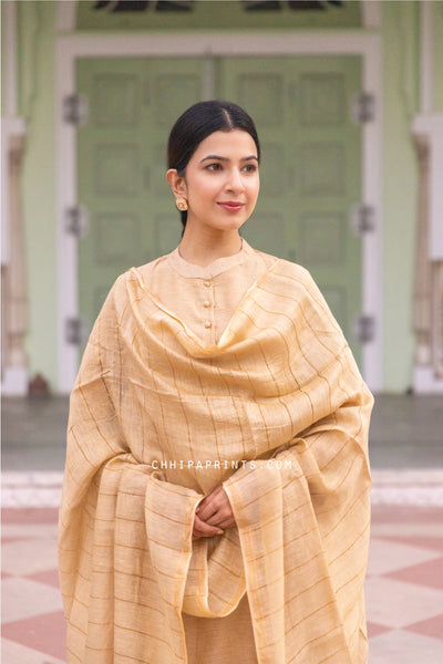 Chanderi Linen Plain Dye Suit Set in Shades of Latte