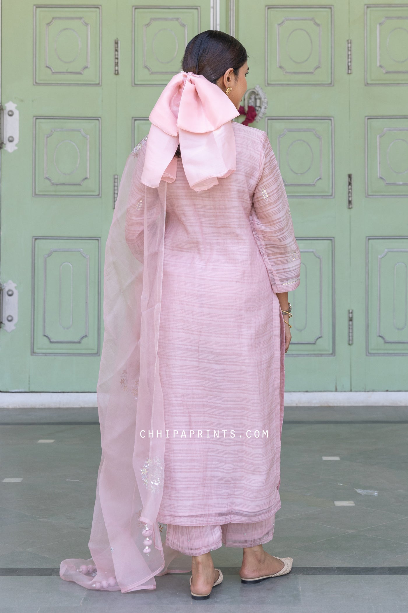 Chanderi Silk Dobby Gota Patti Suit Set in Pale Mauve from Inaayat Collection
