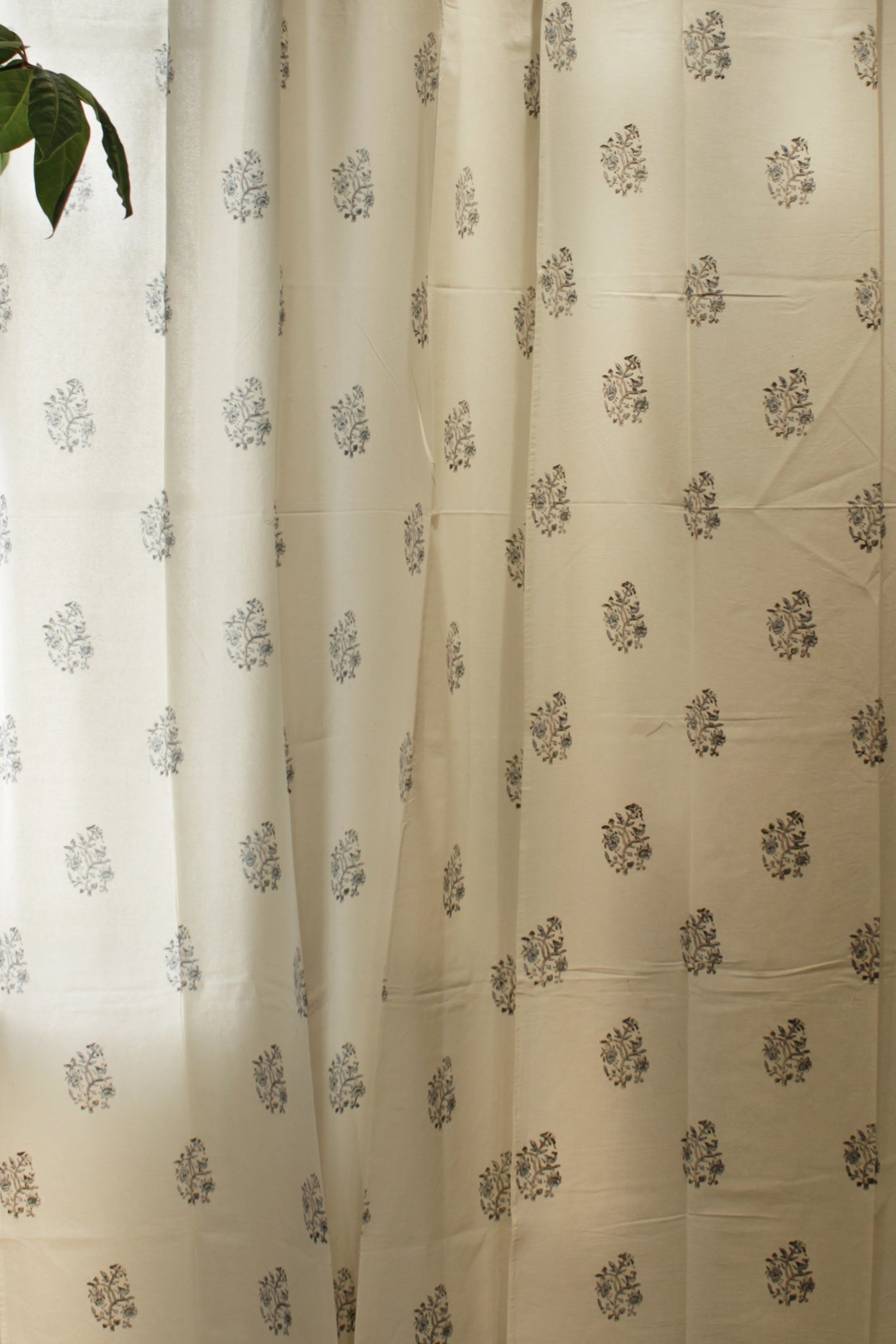 Cotton Mughal Buta Block Print Curtain in Shade of Blue & White