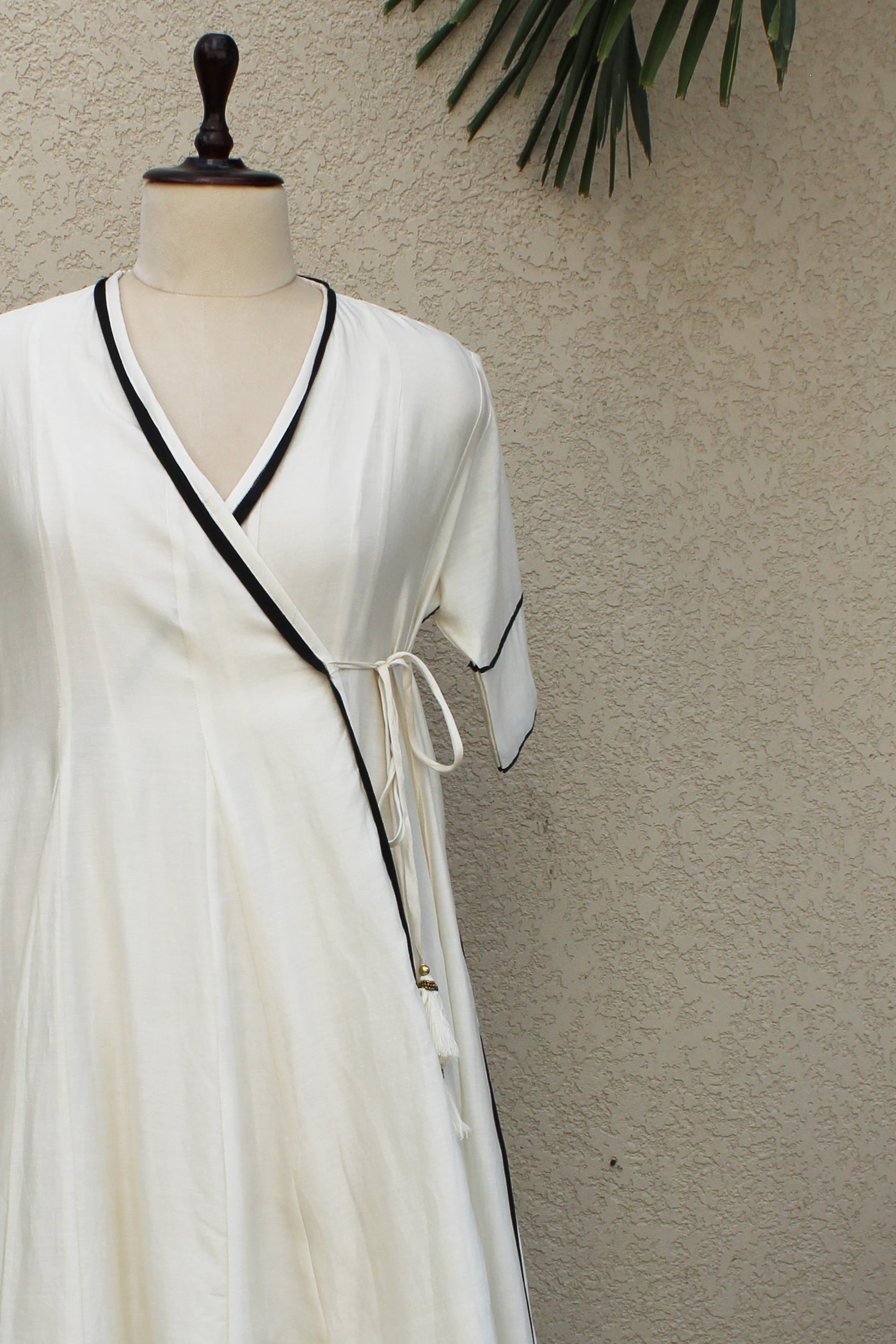 Chanderi Silk Plain Dye Fit & Flare Angrakha Long Dress in Ivory