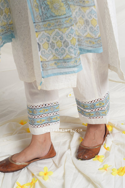 Cotton Schiffli Embroidery Kurta Set in White