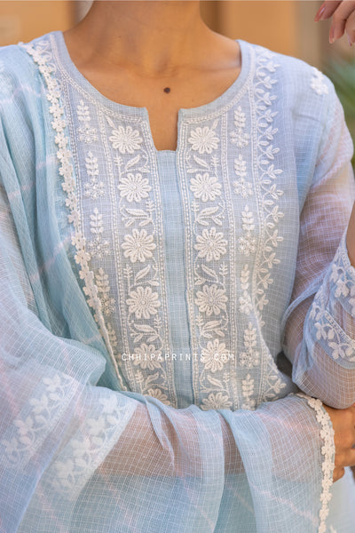 Kota Doria Embroidery Suit Set from Khwaab Collection in Baby Blue
