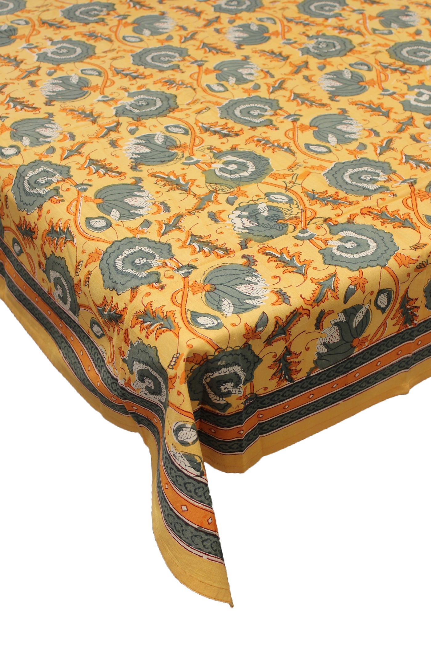Square Table Cover Block Print in Yellow