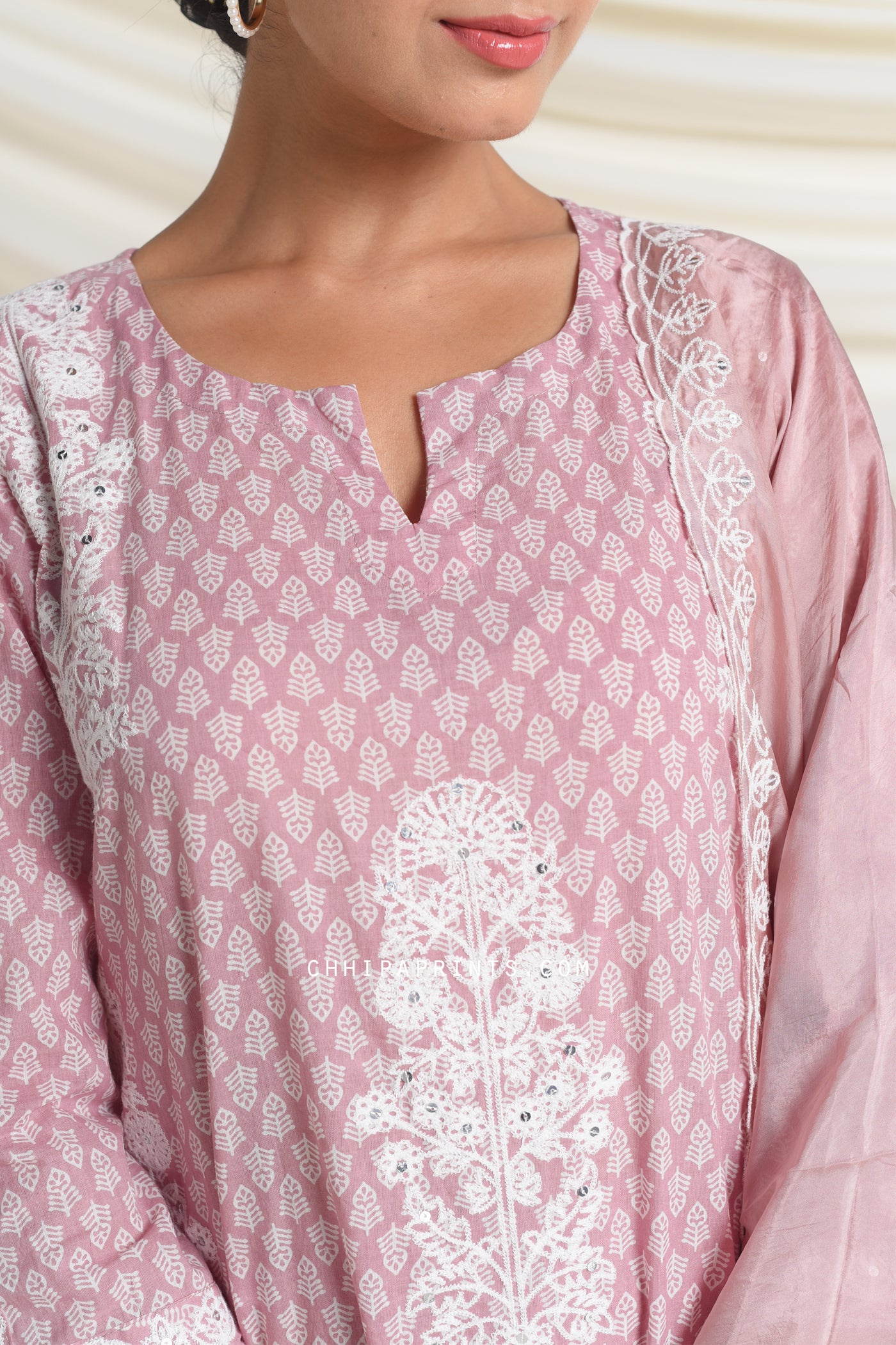 Cotton Gud Buti Buta Embroidery Kurta Set in Mauve Mist