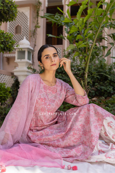 Cotton Gud Jaal Print Suit Set from Vrishti Collection in Shades of Rose Wine (Set of 3)
