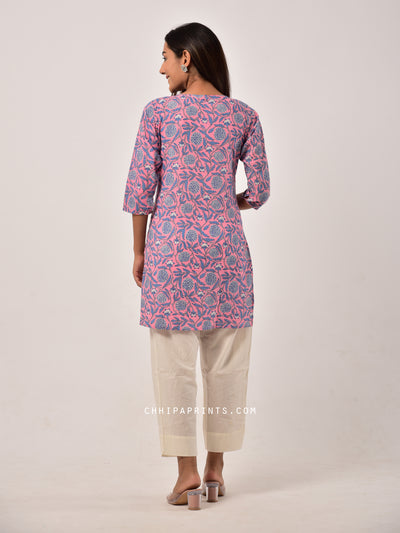 Cotton Floral Jaal Tunic in Purple
