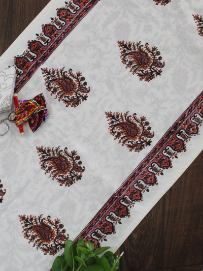 Ivory Floral Print Cotton Reversible Table Runner