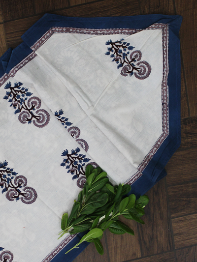 Blue and White Floral Print Cotton Reversible Table Runner