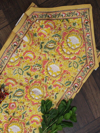 Ivory and Yellow Floral Print Cotton Reversible Table Runner