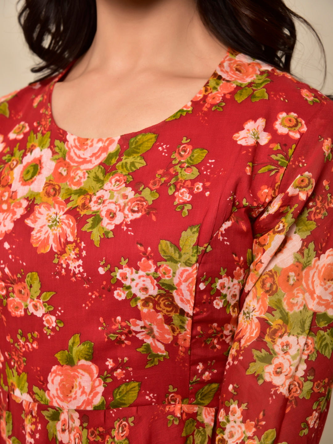 Cotton Umbrella Dress in Floral Jaal Red