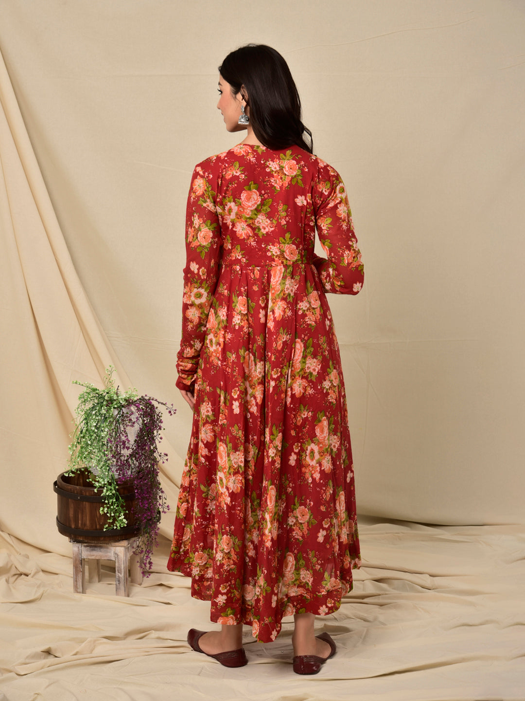 Cotton Umbrella Dress in Floral Jaal Red