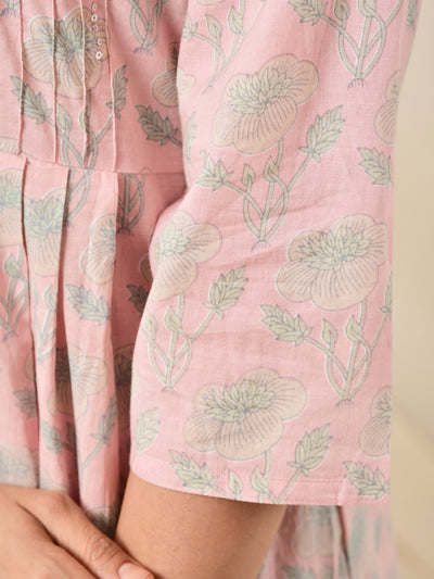 Cotton Pintuck Yoke Gud Boota Kurta Suit Set in Powder Pink