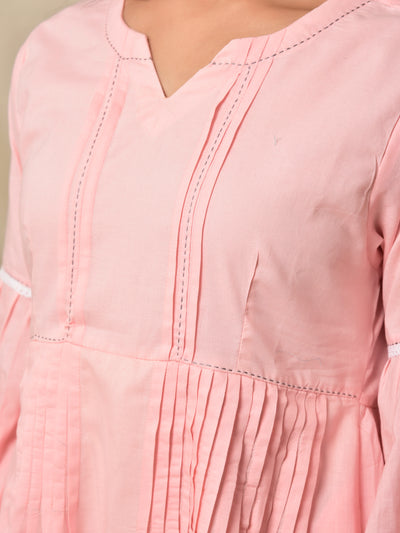 Cotton Shell Tuck Layered Dress in Blush Pink