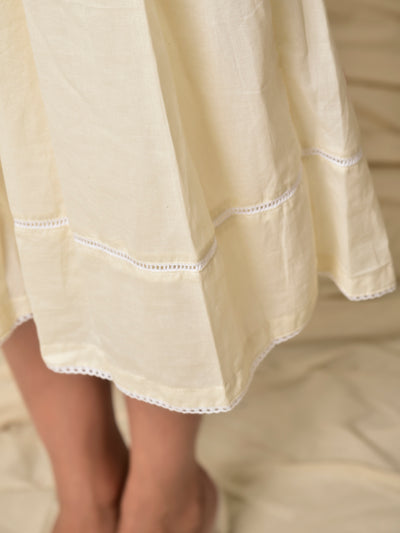 Cotton Shell Tuck Layered Dress in Ivory