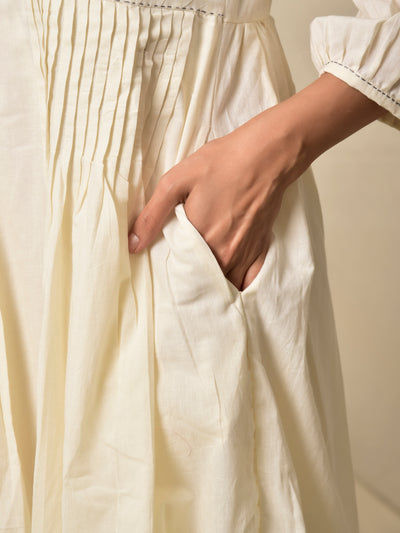 Cotton Shell Tuck Layered Dress in Ivory
