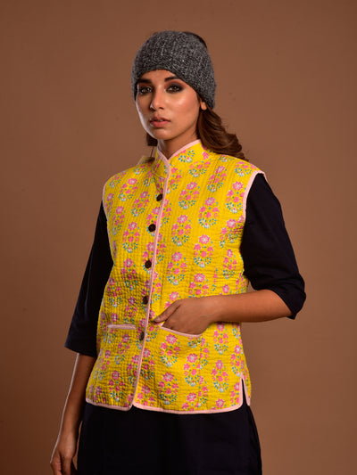 Cotton Quilted Jacket Yellow Booti