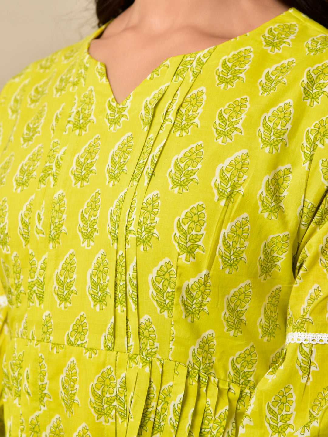 Cotton Buti Print Shell Tuck Layered Dress in Solar Yellow