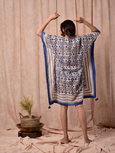 Cotton Women Kaftan with Drawstring Blue Chokdi Jaal