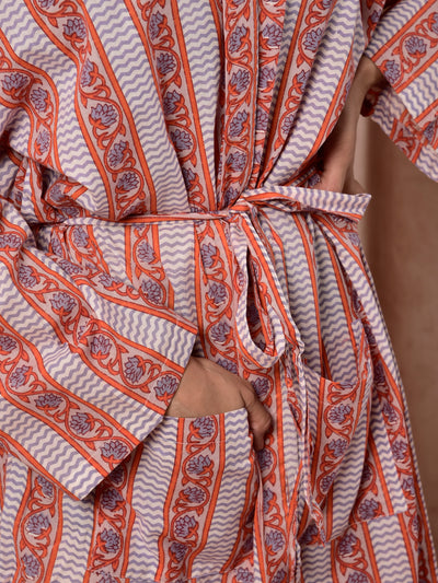 Cotton Women Lehariya Border Robes Orange