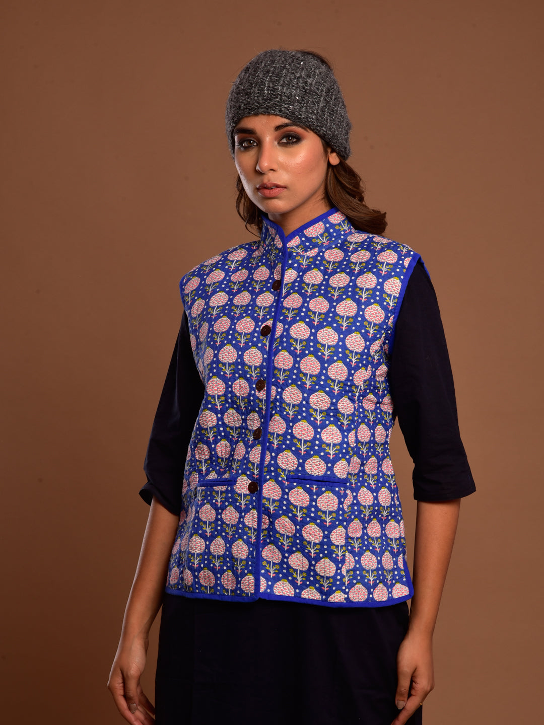 Cotton Quilted Jacket Blue Booti