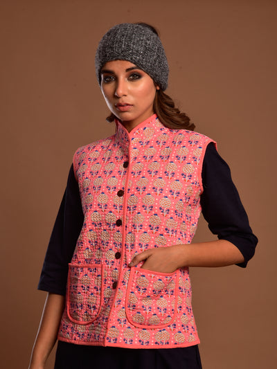 Cotton Quilted Jacket Pink Booti