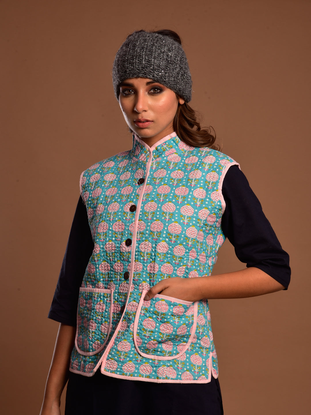 Cotton Quilted Jacket Firozi Booti