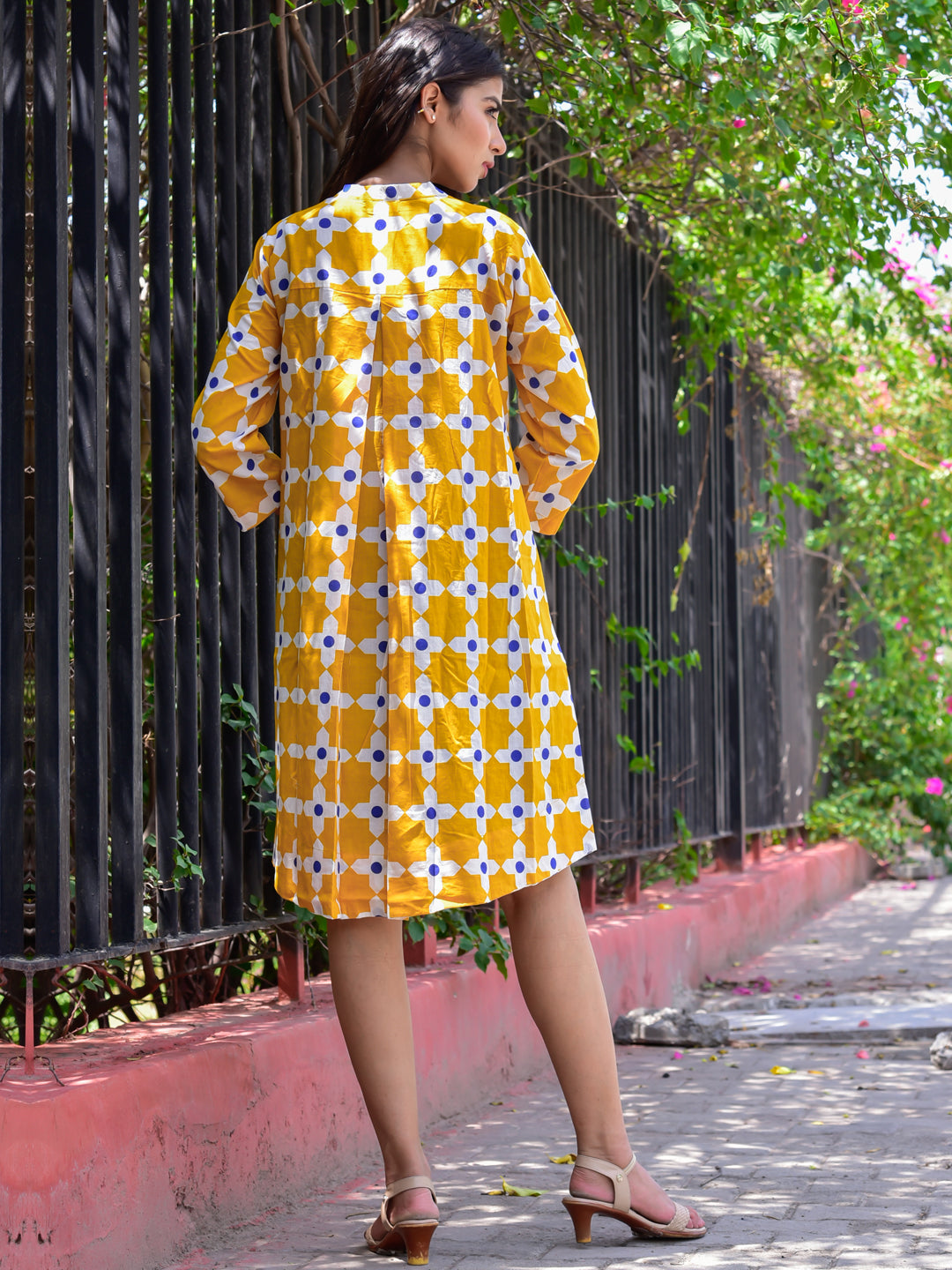 Cotton Women Moroccan Yellow Print Tunic