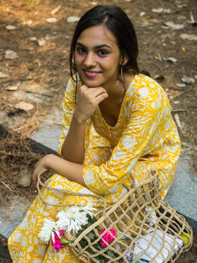 Cotton Women Sundress Yellow Floral 3127