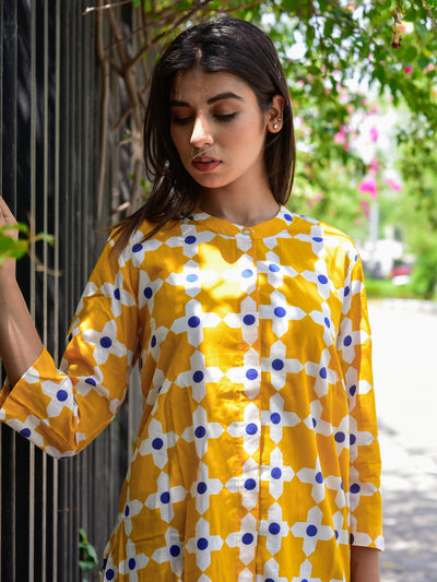 Cotton Women Moroccan Yellow Print Tunic