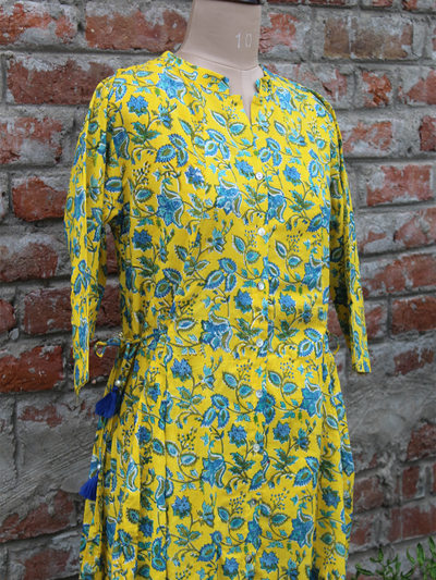 Yellow Color Cotton Floral Jaal Anarkali