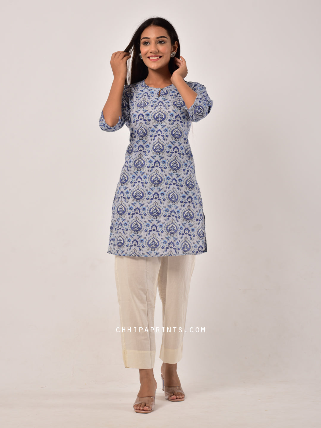 Cotton Paan Print Tunic in Blue
