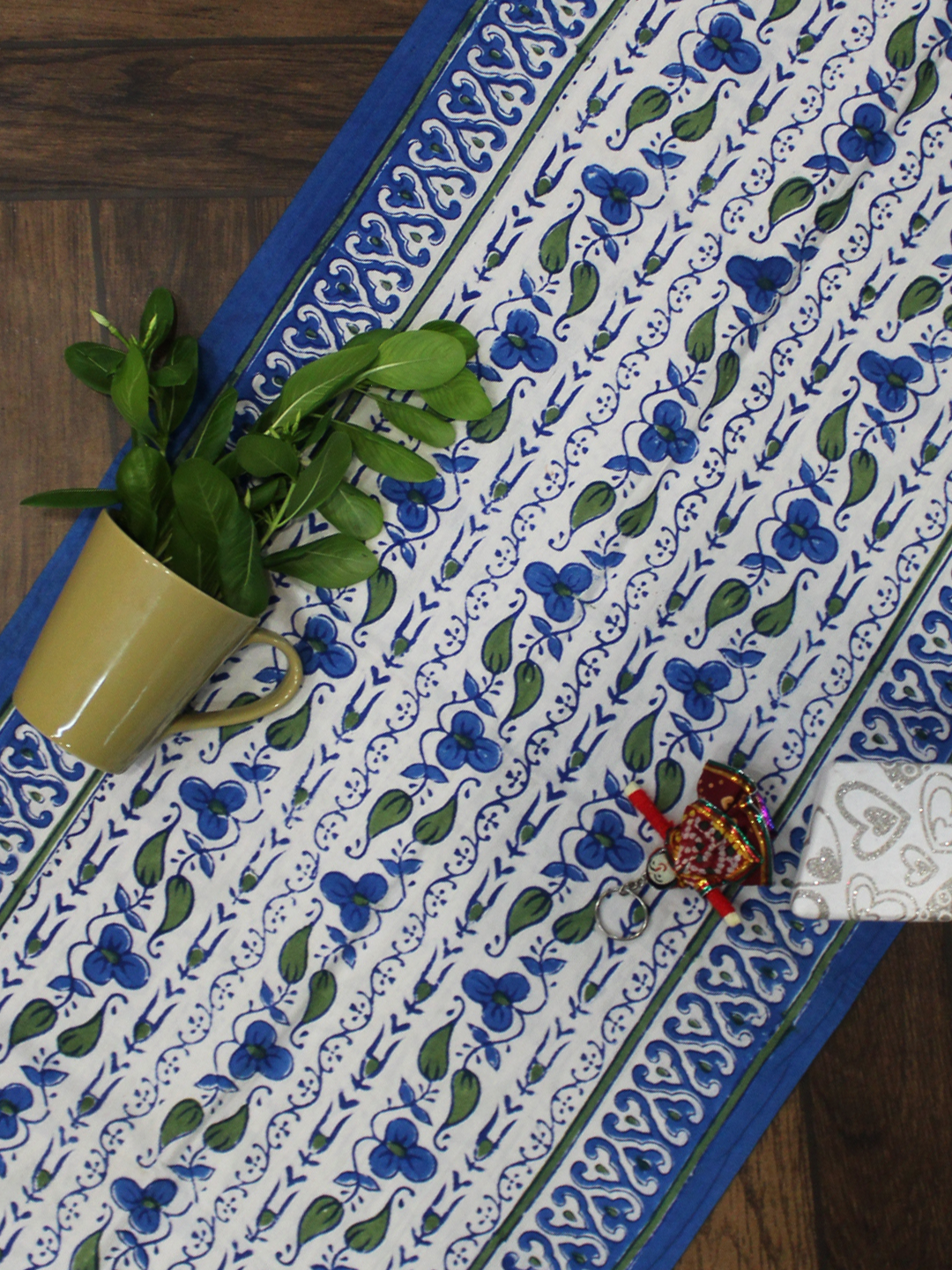 Blue and White Floral Jaal Print Table Runner