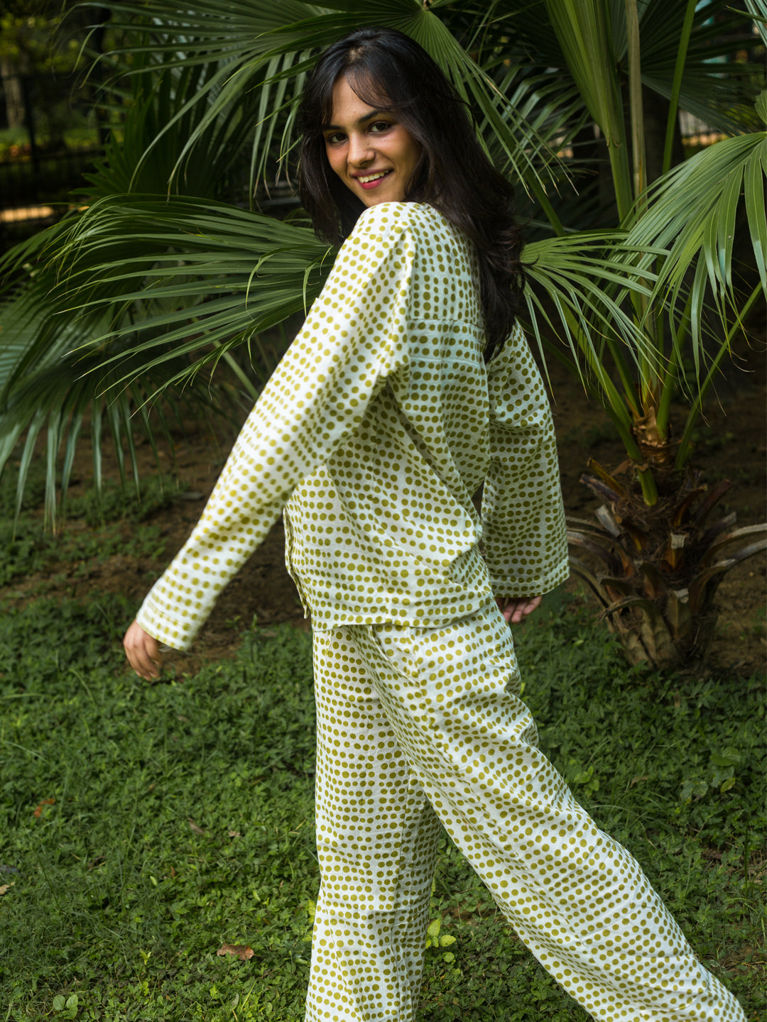 Cotton Night Suit Green Dots