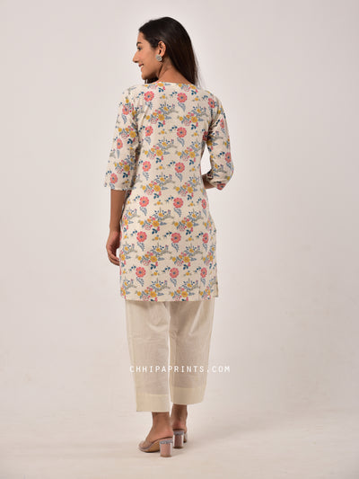 Cotton Floral Print Tunic in Natural White