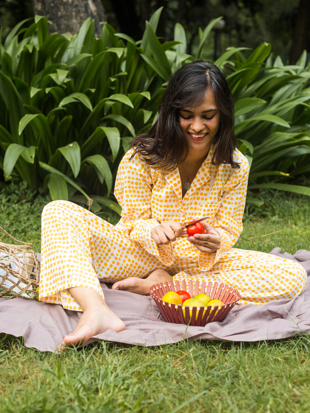 Cotton Night Suit Yellow Dots