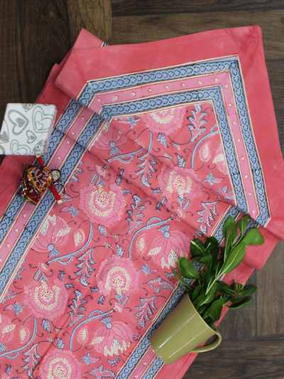 Pink Floral Print Cotton Table Runner
