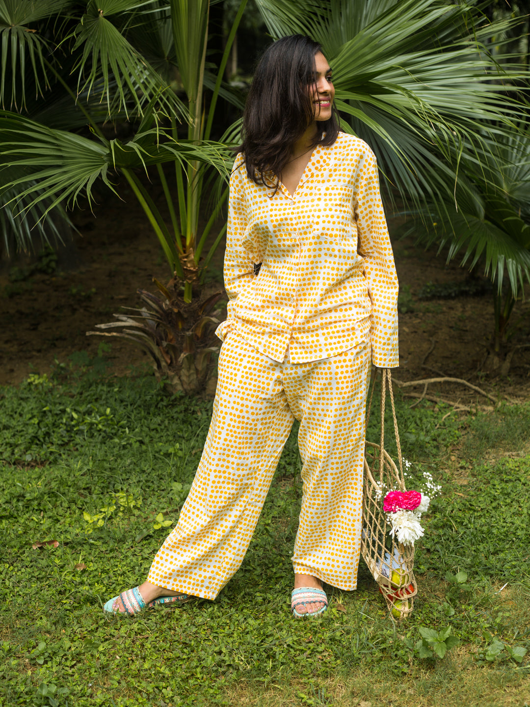 Cotton Night Suit Yellow Dots