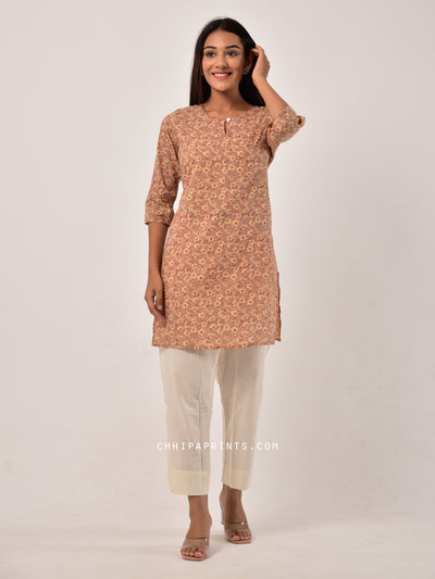Cotton Baarik Jaal Tunic in Beige