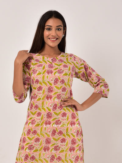 Cotton Floral Jaal Tunic in Peach